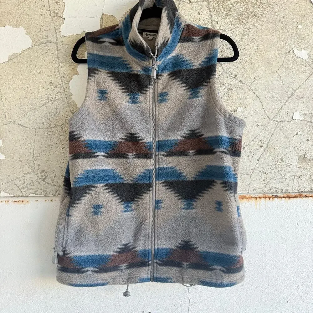Vtg Fleece Vest Southwestern Aztec Sleeveless Jacket Mens S Outdoor Hiking Cabin